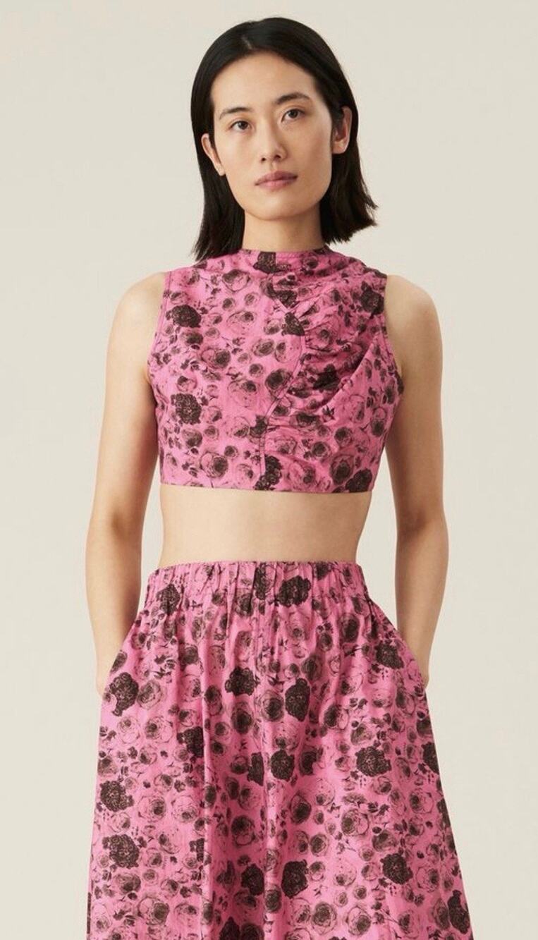 GANNI Pink Asymmetrical Crop Top Shocking Pink Women’s Size 36